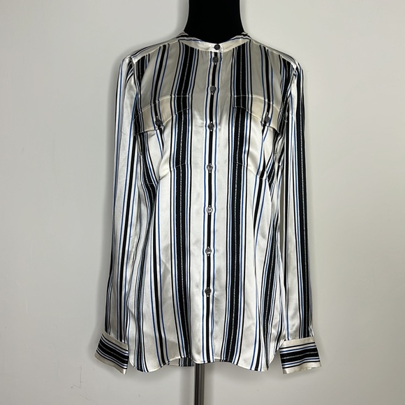 Veronica Beard Tops - VERONICA BEARD Black/Blue/Ivory Striped Silk Poppy Blouse M